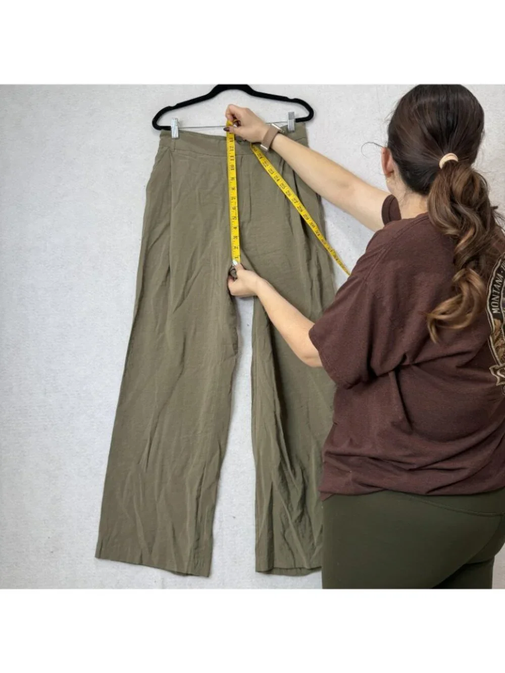 Zara Pants Womens Small Green Crepe Wide Leg Pleated Dress Pockets Work Office
